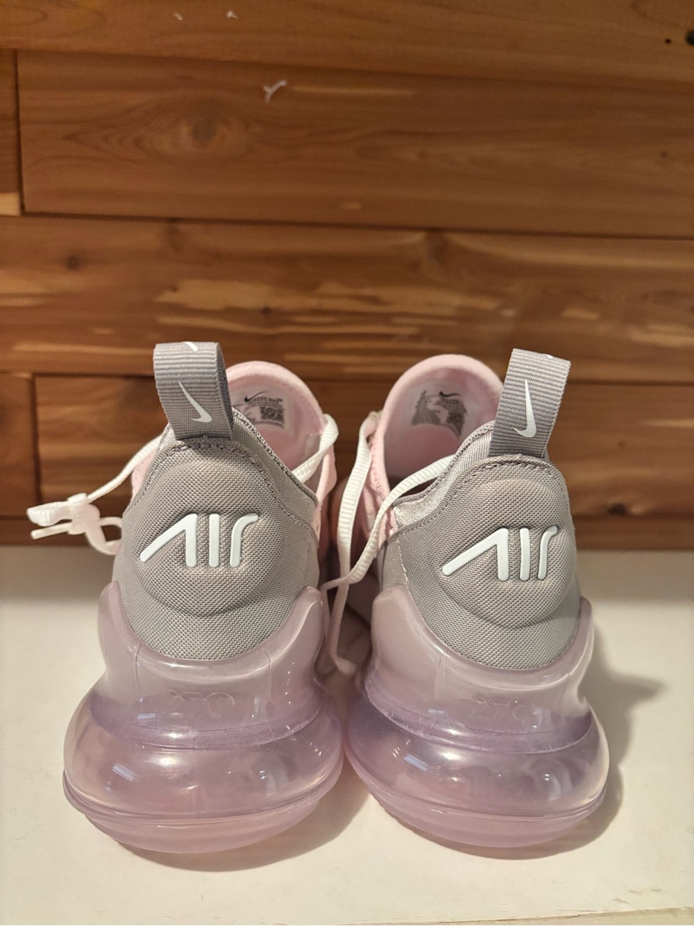Nike Women's Air Max 270 Pink and Grey Athletic Sneakers - Picture 2 of 3